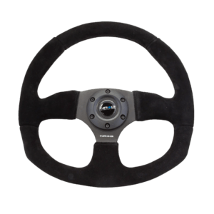 NRG Black Suede Black Stitch Flat Bottom steering wheel RST-009S