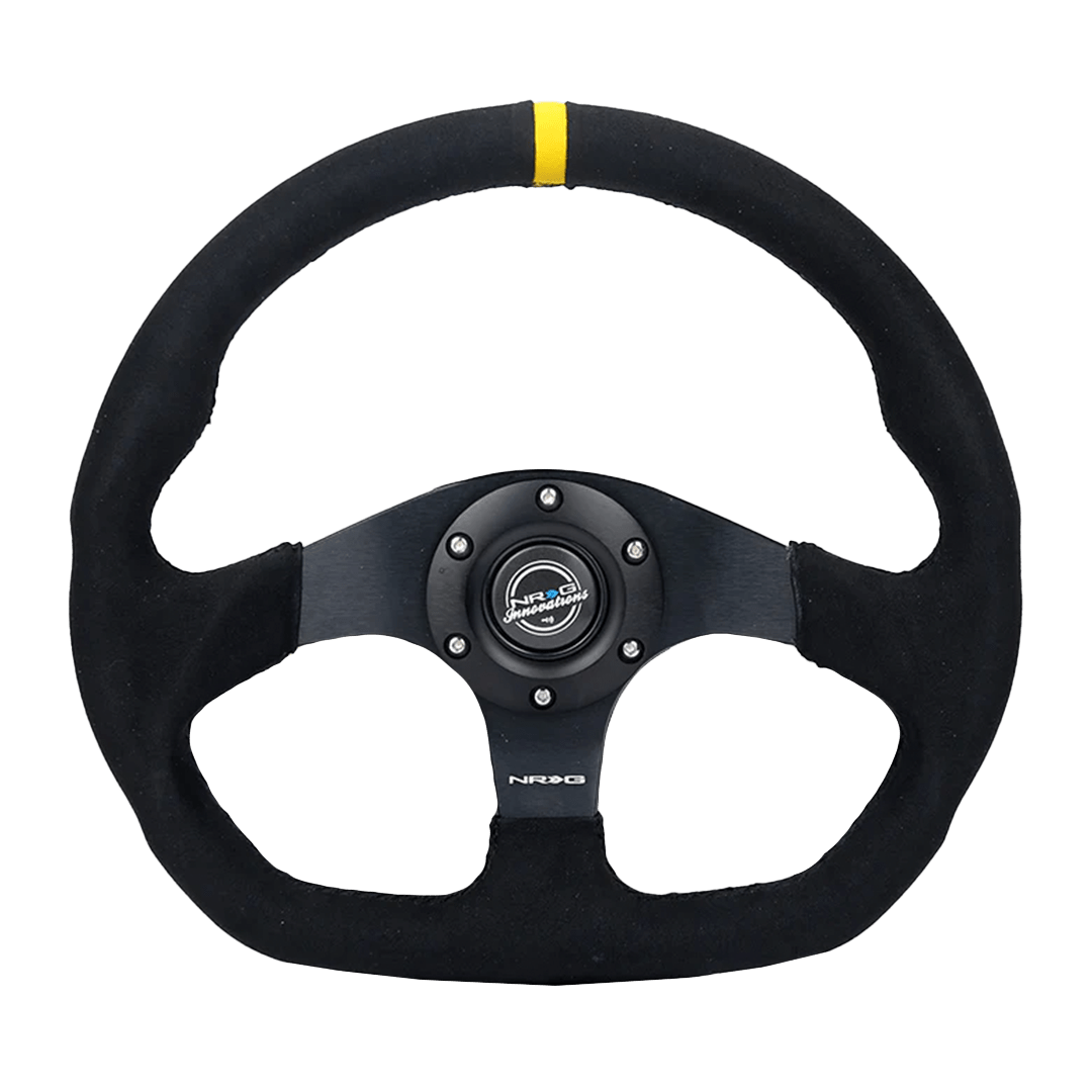 NRG Alcantara Flat Bottom Wheel Yellow Stitch RST-024D-MB-SA-Y