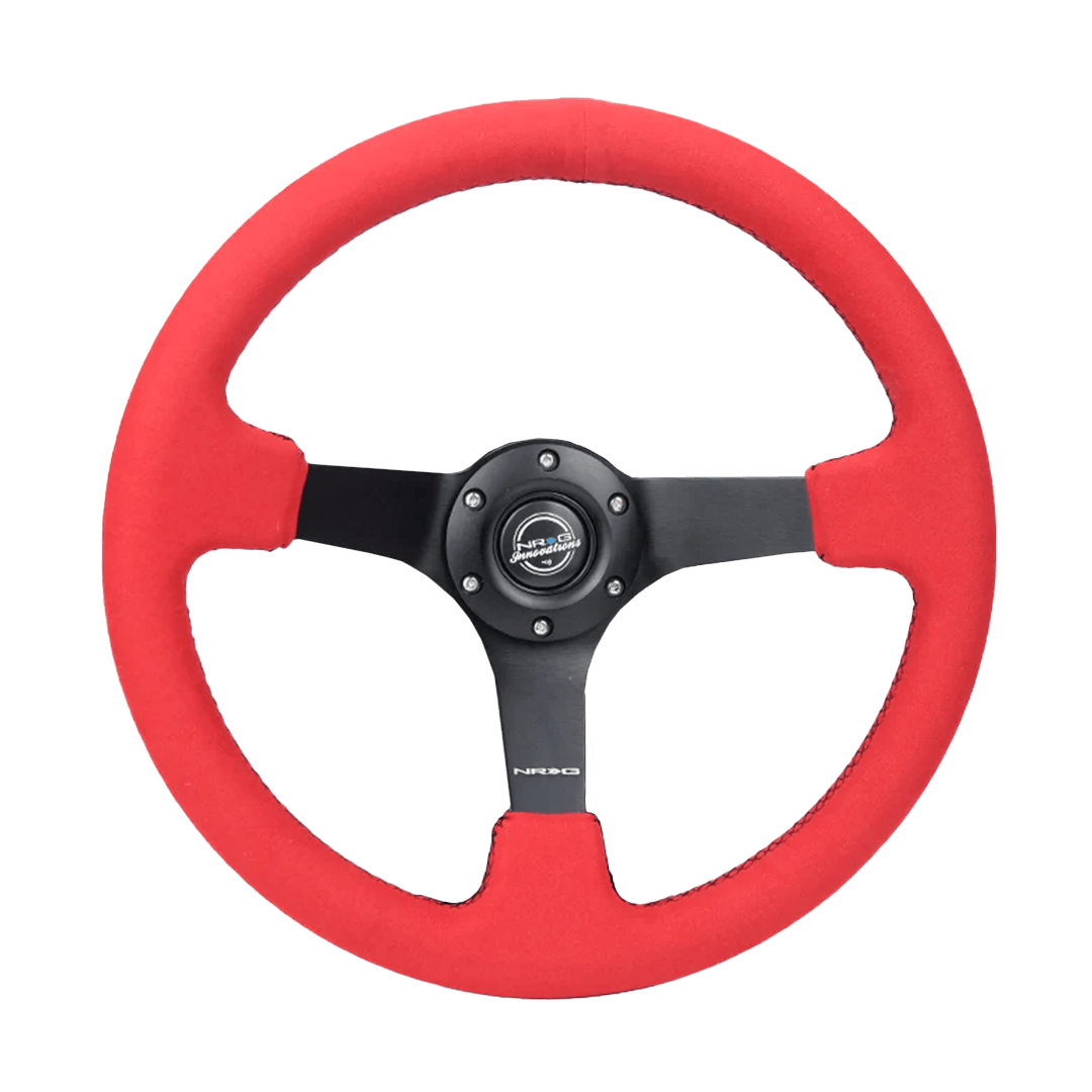 NRG Red 350mm 3 inch deep dish steering wheel in red alcantara