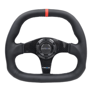 NRG Leather Carbon Fiber Steering Wheel with flat bottom and flat top ST-019CF-R